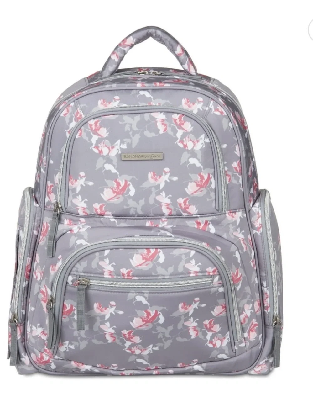 Bananafish Studio Floral Gray and Pinkish Peach Backpack Diaper Bag